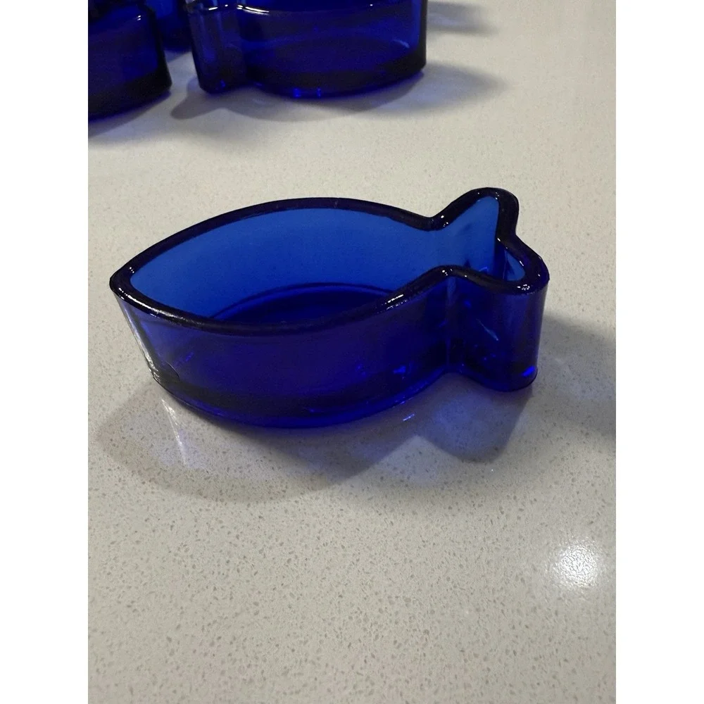 Vtg Pier 1 Cobalt‎ Blue Fish Shape Dishes Candle Holders 1.5
